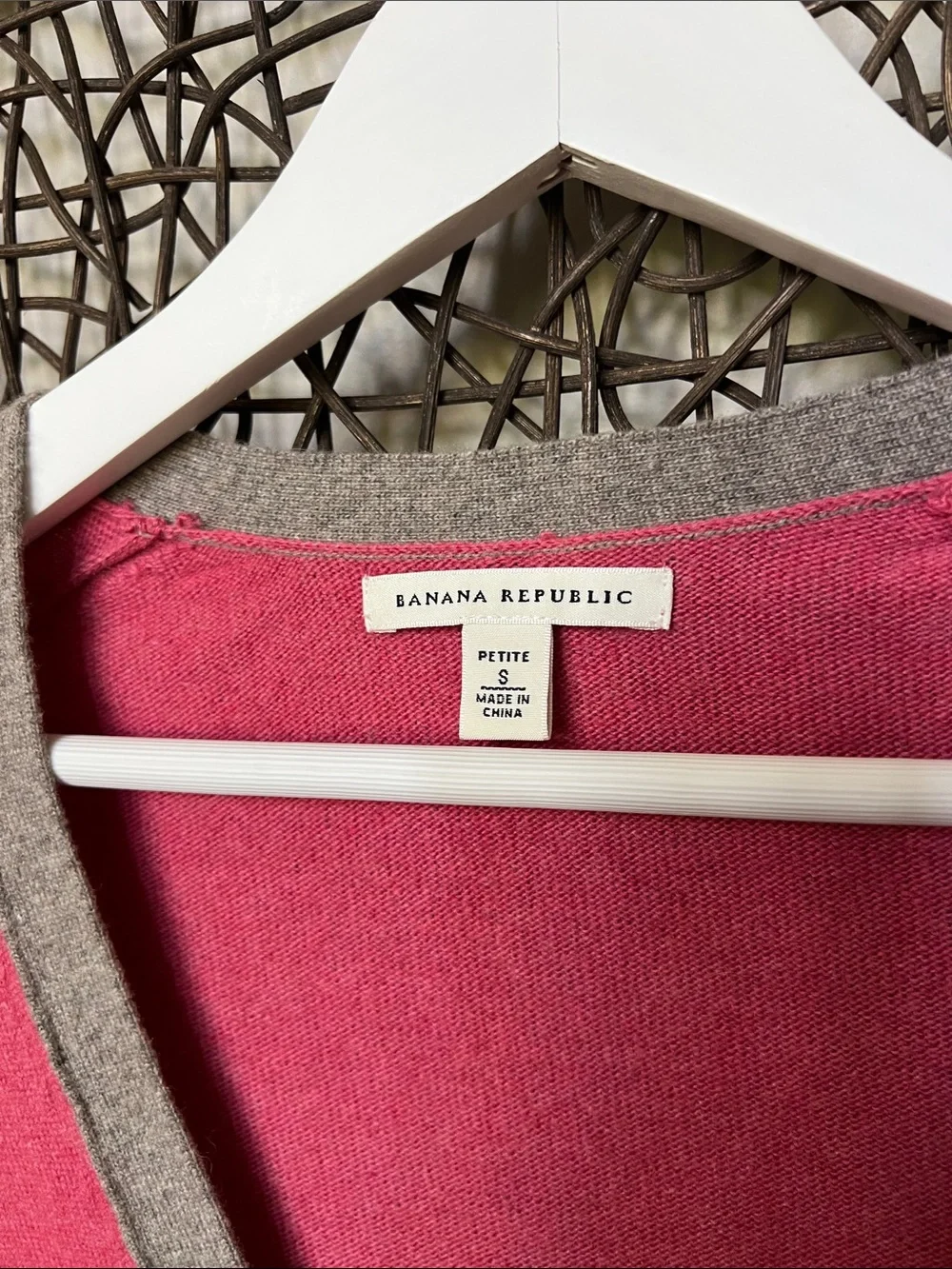 Banana Republic Cashmere Wool Bl Cardigan Sweater Varsity Style Pink Grey SP